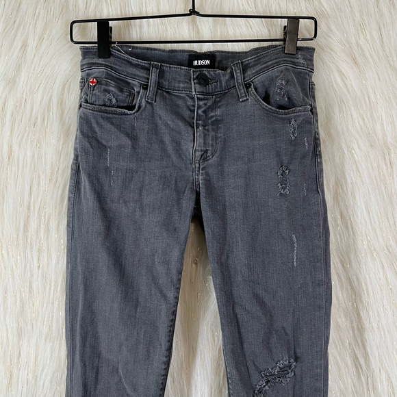 Hudson Womens Krista Ankle Super Skinny Jeans Gray Distressed Low Rise Denim 26 - Picture 2 of 9